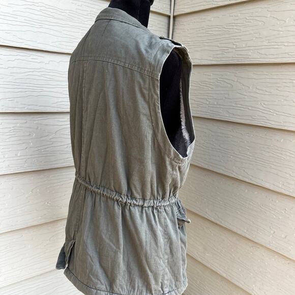 2SABEL vest, olive green, faux fur lining, drawstring waist, women's size L - Picture 2 of 12